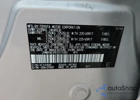 2015 Toyota Rav4 Le from USA, damaged, VIN JTMBFREV9FD111485